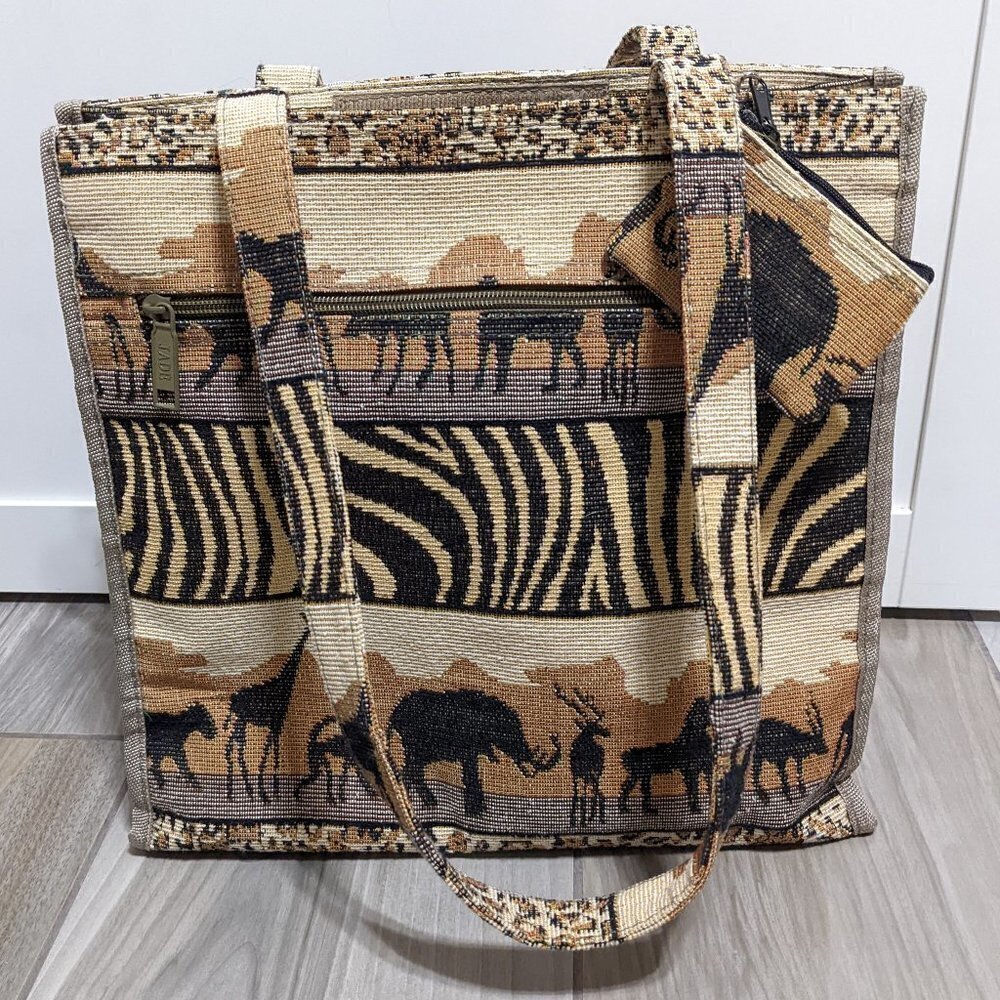 Jade Safari Embroidered Tote Bag with Coin Purse